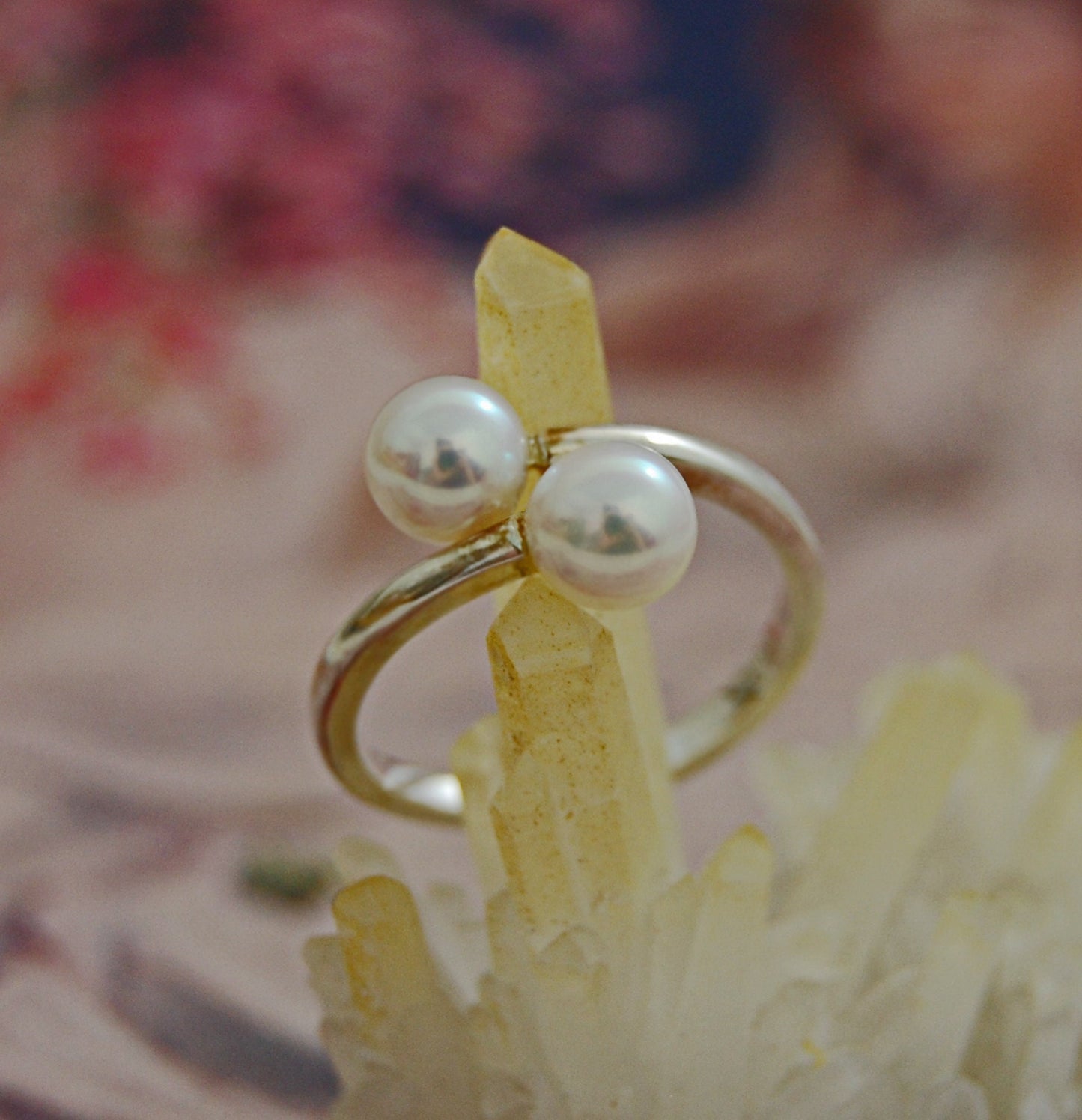 Kumiko - Pearl Ring, Double Pearl Ring Set in Easy Care Continuum® Silver, FREE SHIP US.