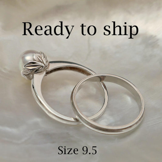 Emma - Pearl Wedding Ring Set in Solid Continuum® Sterling Silver. Free Shipping US.
