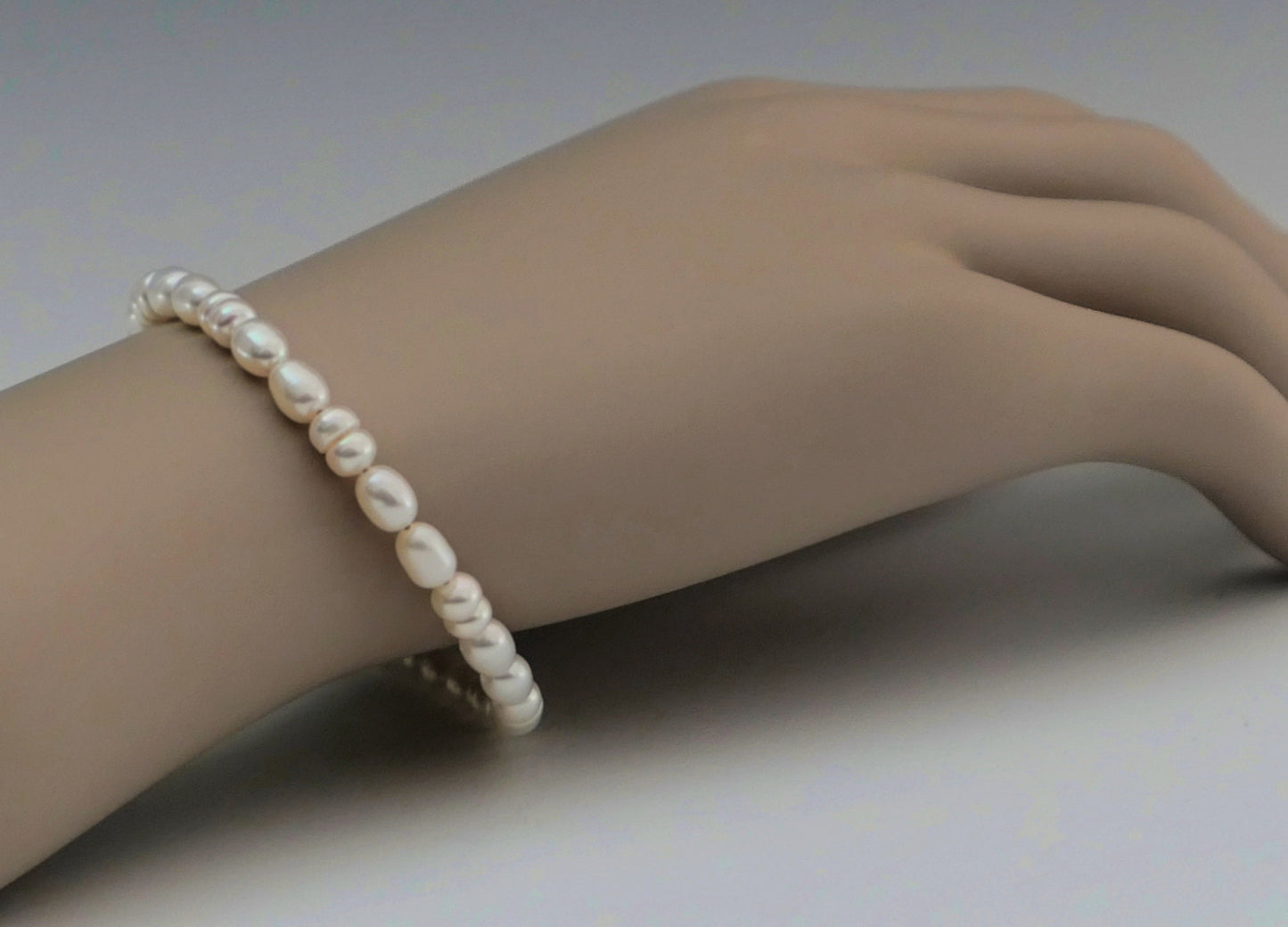 Lucy- Lovely White Freshwater Pearl Bracelet with Oxidized Sterling Silver Filigree Magnetic Clasp.