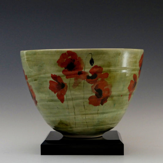 Poppies Red As Roses - Handmade Stoneware Bowl - Perfect for Serving or Display - Free Shipping US.