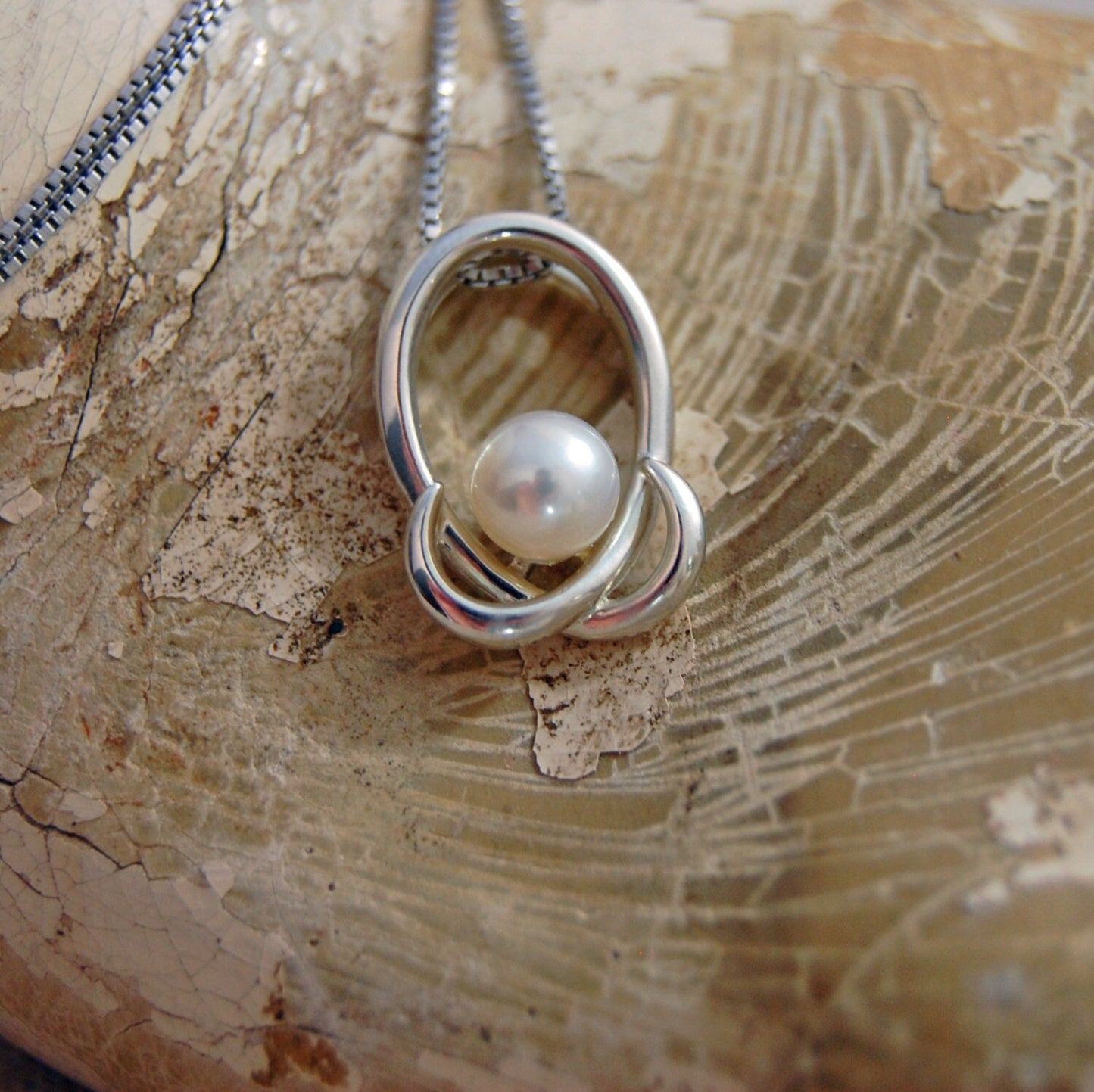 Kalli - Pearl Pendant Necklace Set in Rhodium Plated Sterling Silver, FREE SHIPPING US