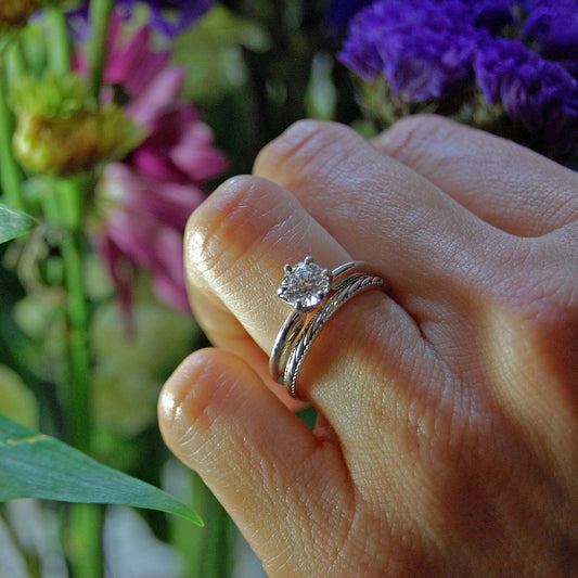 Luz - Diamond Alternative Cubic Zirconia Classic Engagement Ring, Continuum® Silver, FREE SHIP