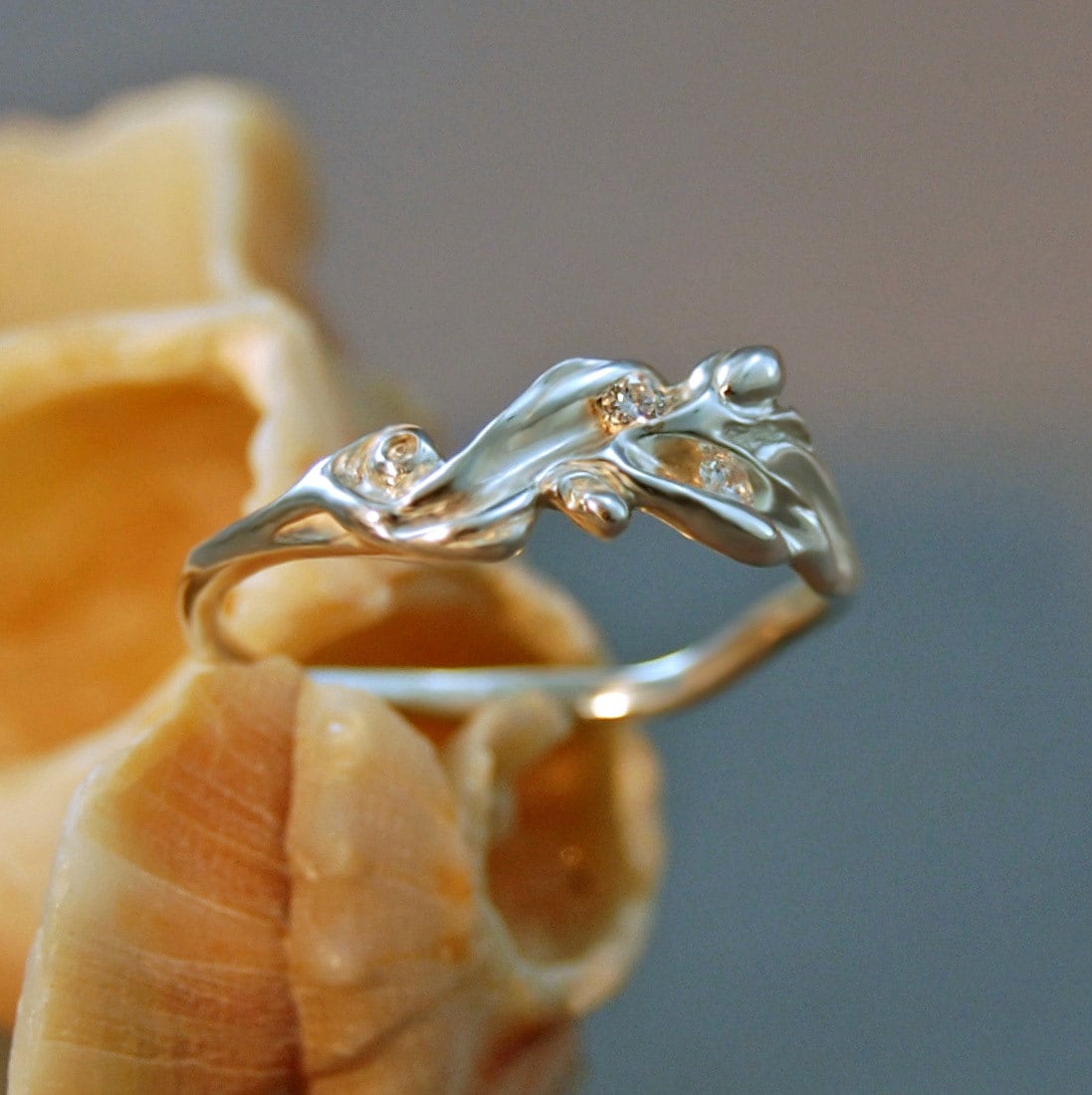 Aiyana Marie - One of a Kind Wedding Ring, Recycled Sterling Silver with Gemstones, Conflict Free Diamonds, FREE SHIP US