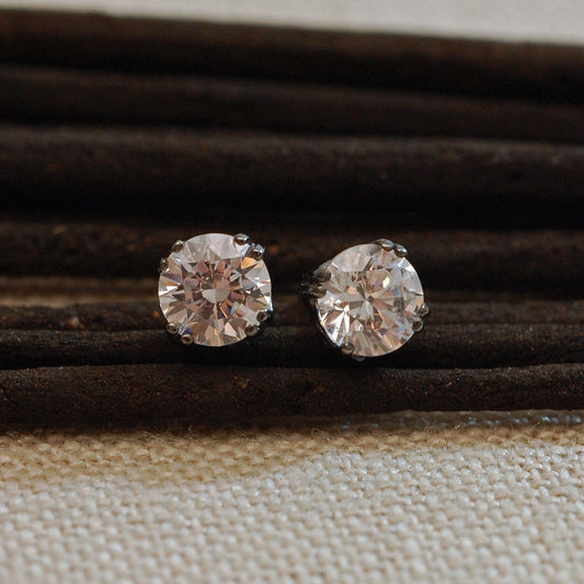 Athena - CZ Black Rhodium Plated Sterling Silver Stud Earrings. Free Shipping within US.