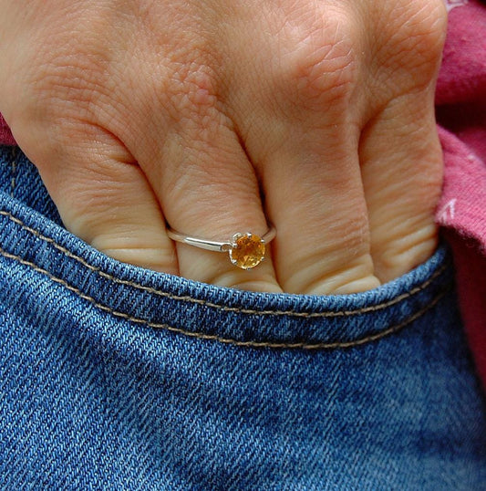 Benicia - Citrine Gemstone Stacking or Engagement Ring, November Birthday