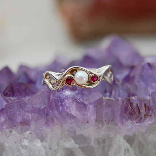 Mira - Pearl and Ruby Ring Set in Easy Care Continuum® Silver. Shop Exclusive Wave Ring Design. Free Shipping within the US.