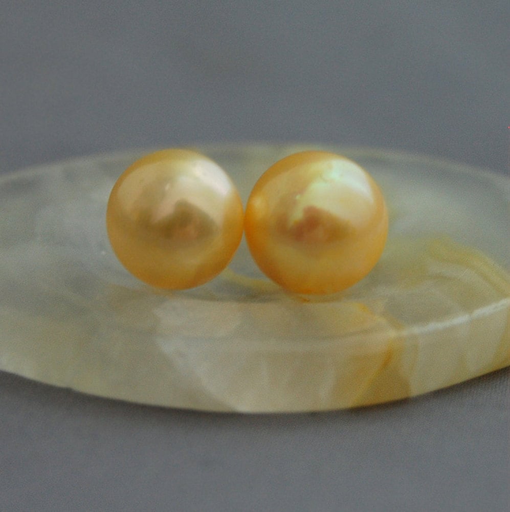 Simone - One of a Kind Golden Pearl Stud Earrings, FREE SHIP US