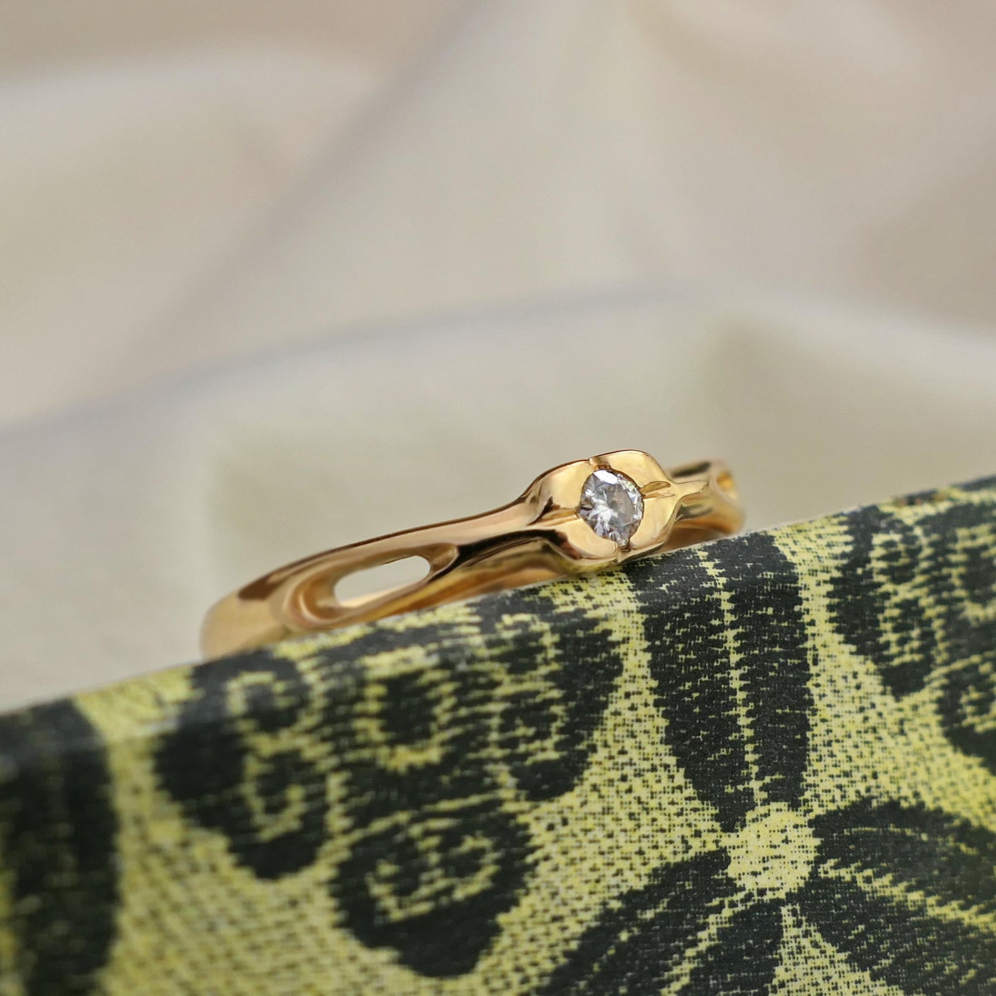 Aina - Moissanite engagement, stacking ring set in solid 14kt yellow gold. FREE SHIPPING within the US.
