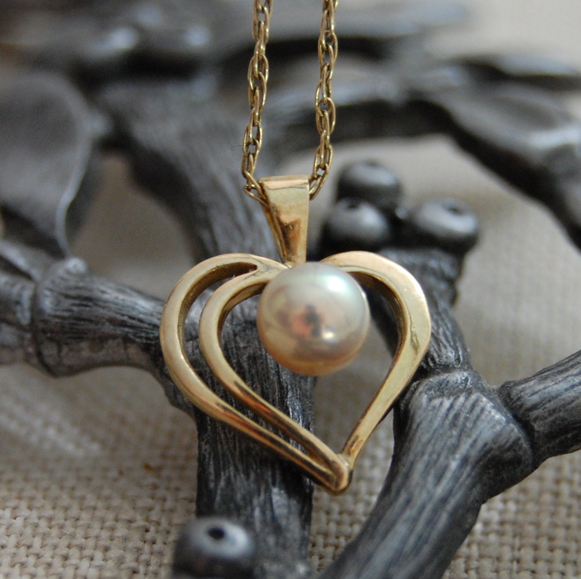 Cara - Freshwater Pearl Heart Gold Pendant, June Birthstone, FREE SHIP US