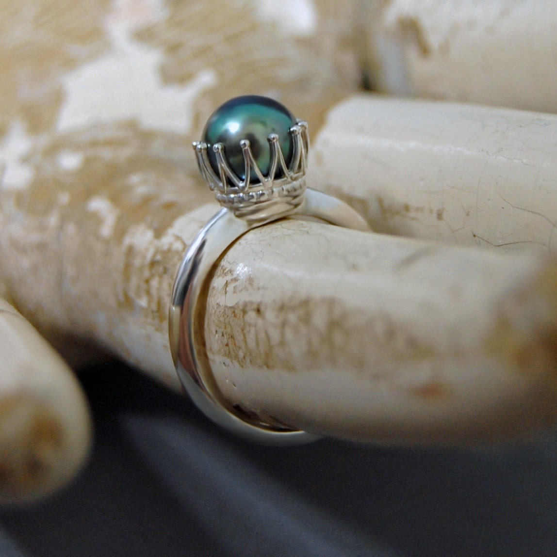 Uma - Pearl Solitaire Ring Features a Freshwater Pearl Set in Solid Sterling Silver, FREE SHIP US