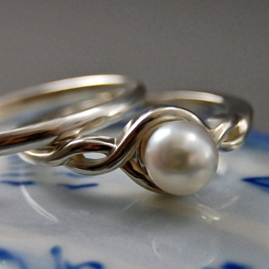 Alexa - White Pearl Engagement Ring, Stacking Ring, FREE SHIP US