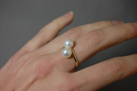 Luce - Pearl Ring Features Double Freshwater Pearls Set in 14kt gold, FREE SHIPPING US