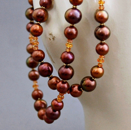 Akrya - Pearl Necklace with Sapphire and 14k Gold Beads