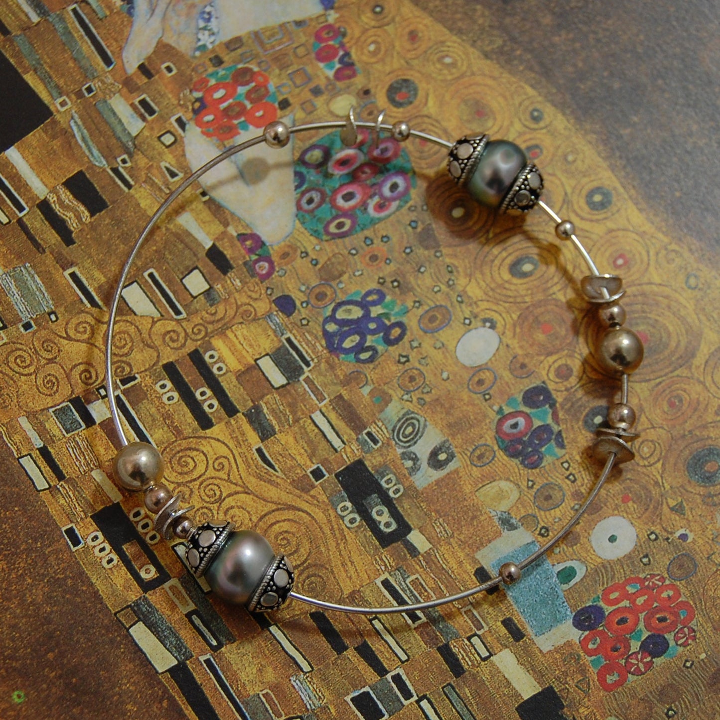 Jonina - Tahitian Pearl Bangle Bracelet, Argentium® Sterling Silver