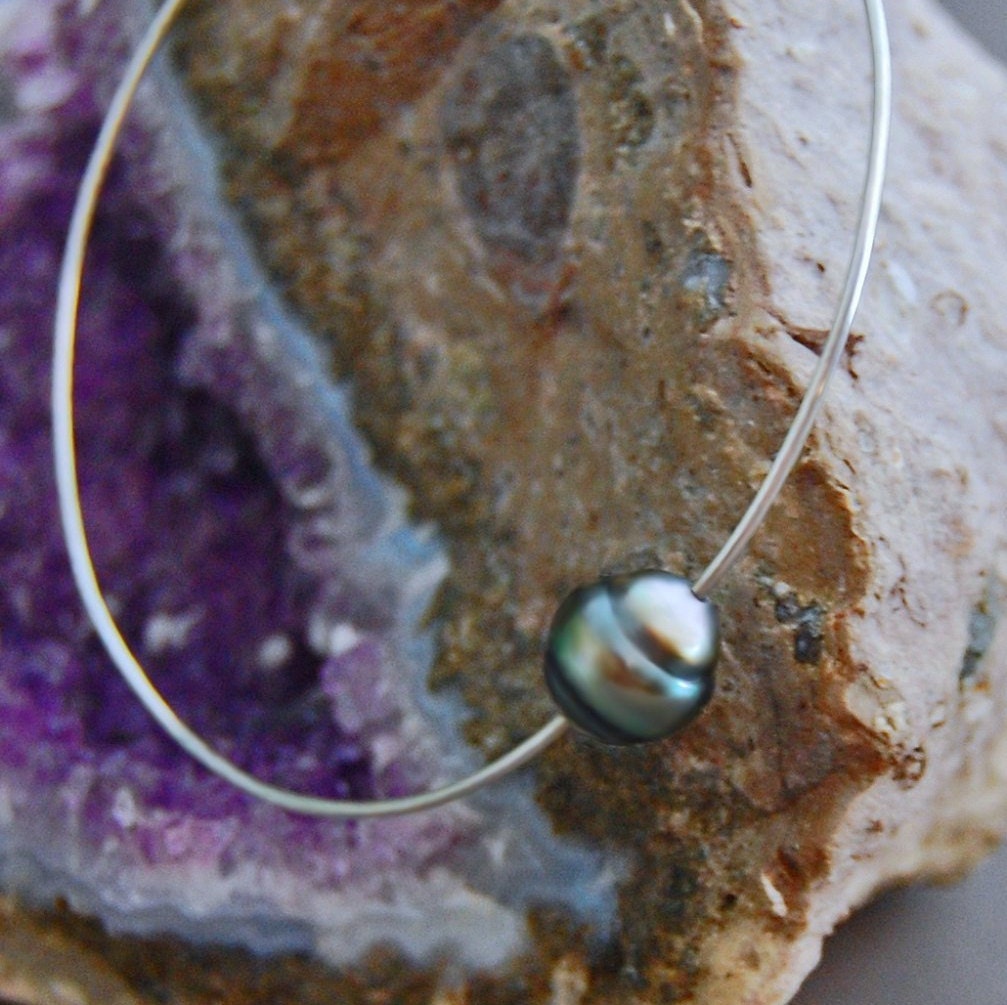 Birgit - Tahitian Peacock Pearl Bangle, Sterling Silver, FREE SHIP US