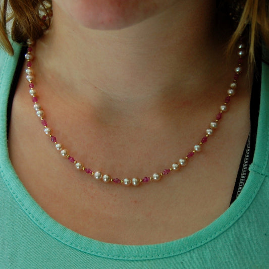 Kayla - Unique Freshwater Pearl and Sapphire Necklace with 14k Gold Accents