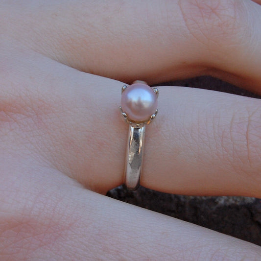 Doris - Pearl Solitaire Ring; Freshwater Pearl; Argentium® Sterling Silver; Engagement Ring