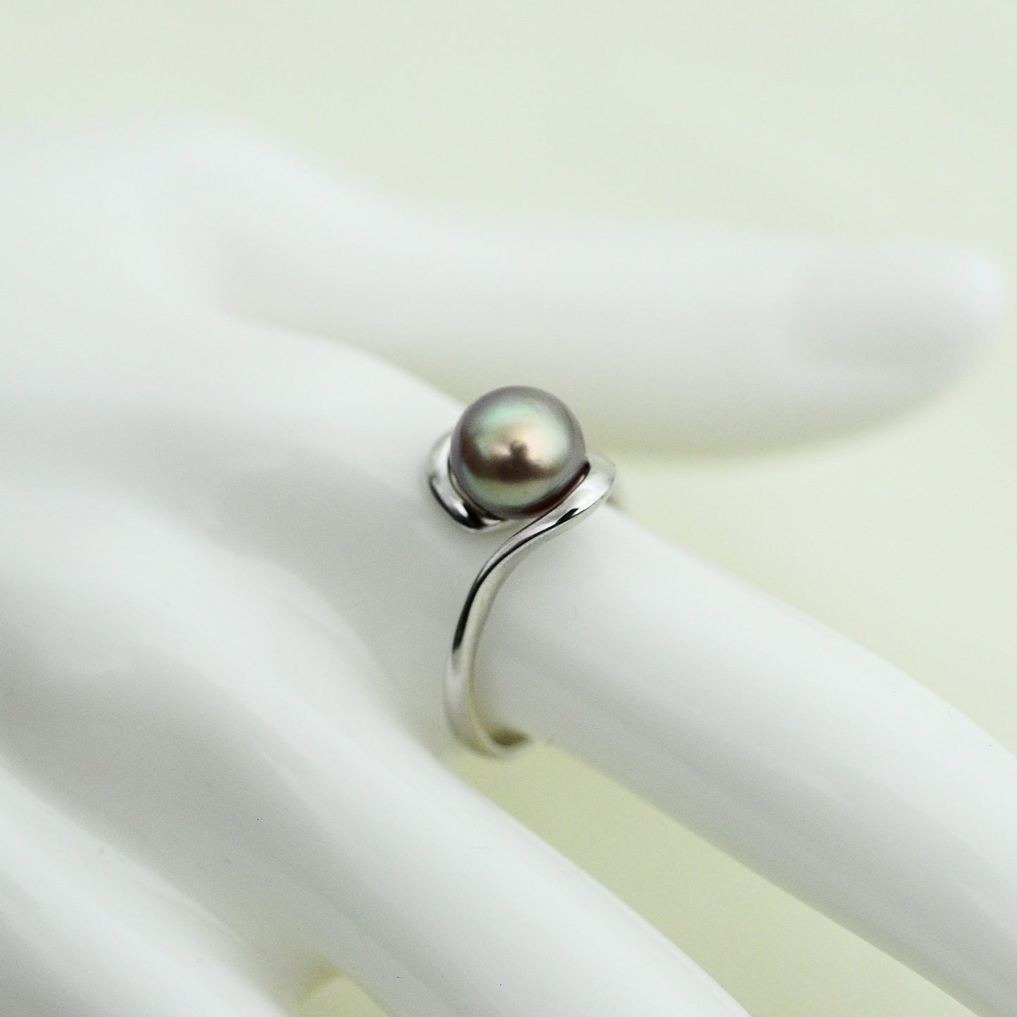 Lakshmi - Freshwater Pearl Engagement or Stacking Ring Set in Solid Sterling Silver. Rare Natural Pewter Gray Color. FREE SHIPPING US