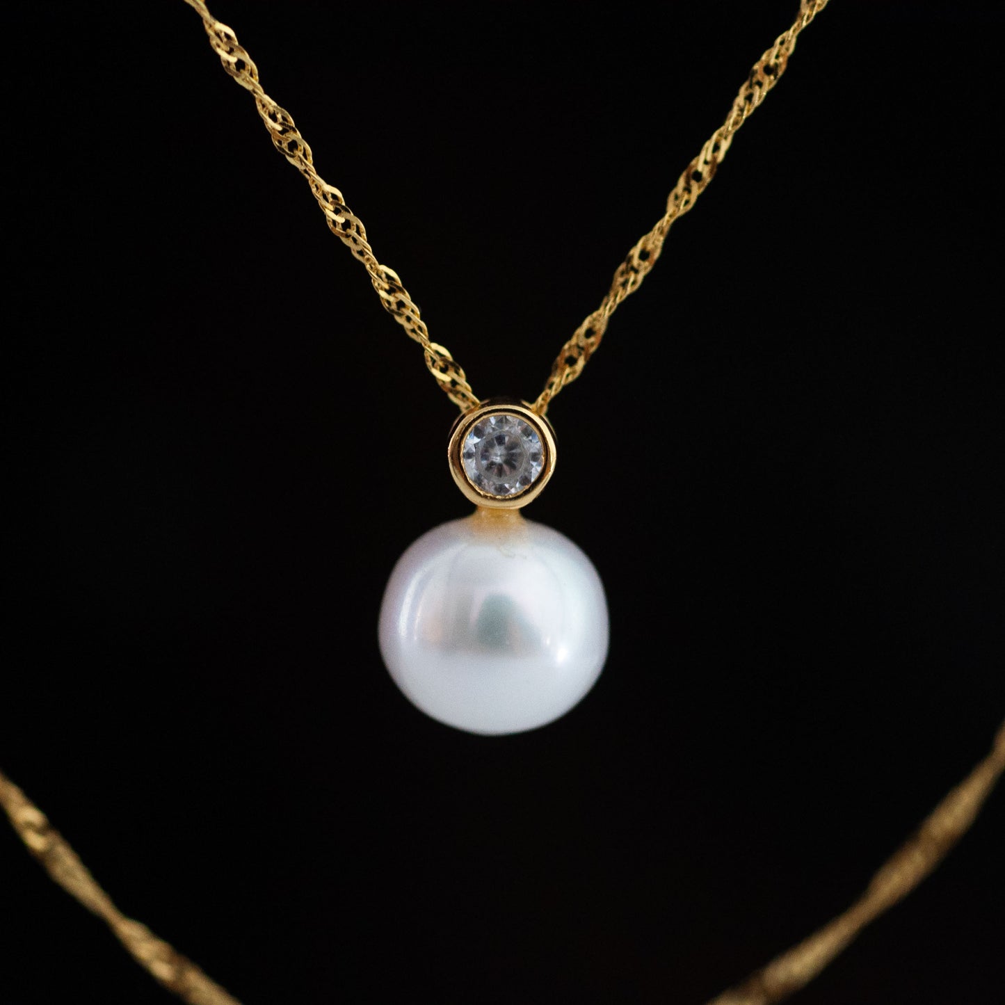 Aki - Pearl Pendant, Freshwater Pearl and CZ Gemstone