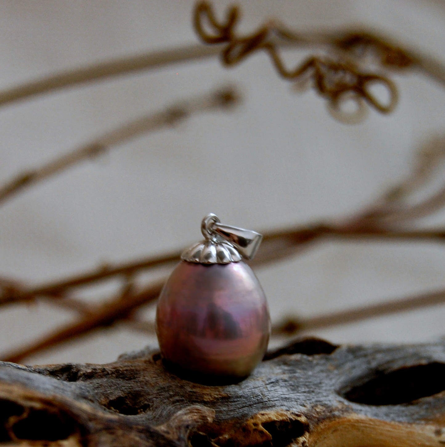 Romy - Metallic Purple Teardrop Pearl Pendant 14k White Gold setting. Free shipping within the US.