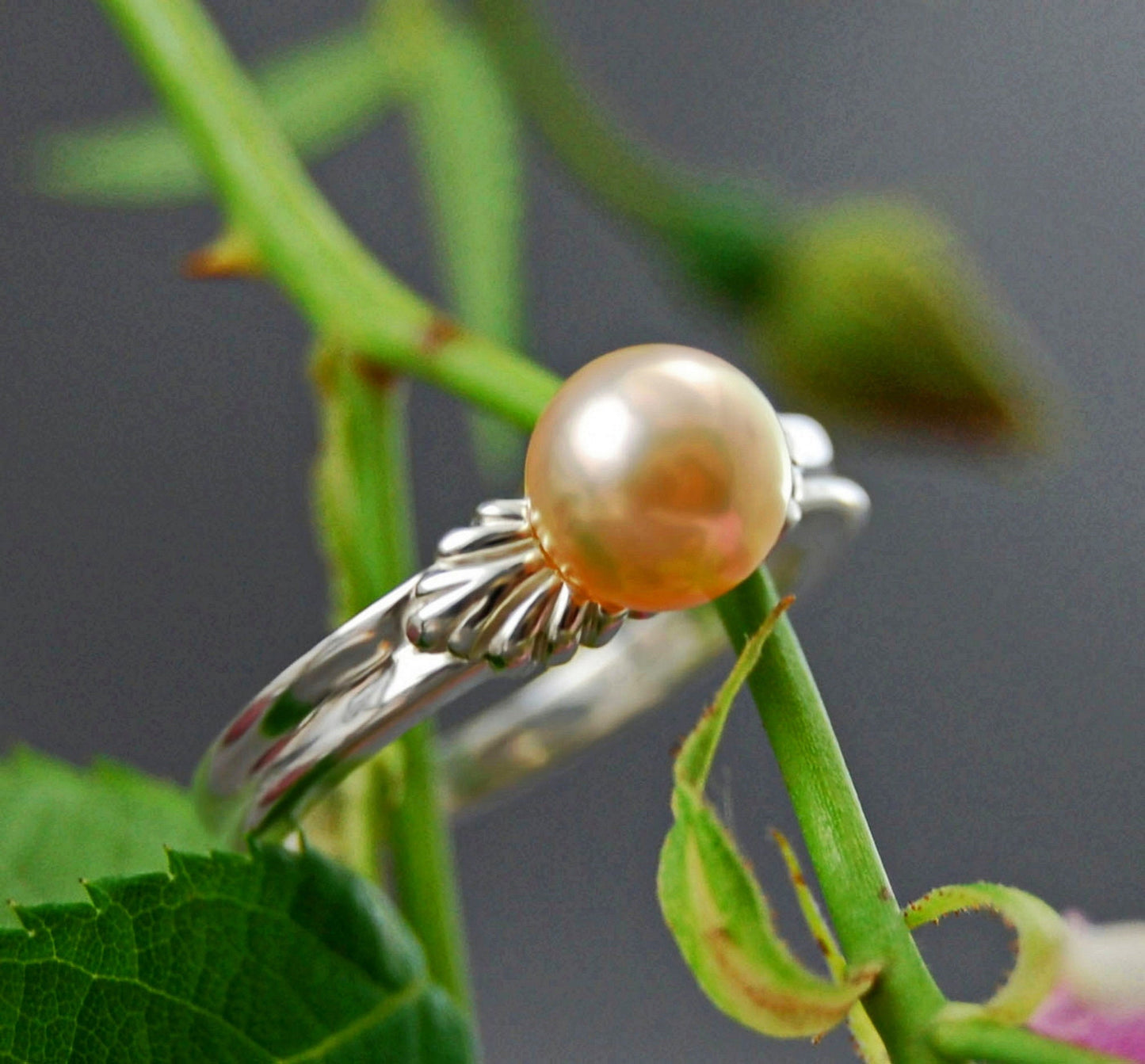 Leila - Pearl Engagement or Other Ring in Silver, Gold, or Platinum, Made to Order FREE SHIPPING US