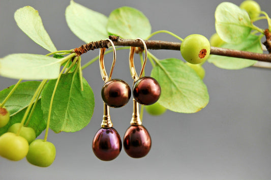 Elaine - Pearl Dangle Earrings Set in 14kt Gold Lever Backs. FREE SHIPPING US
