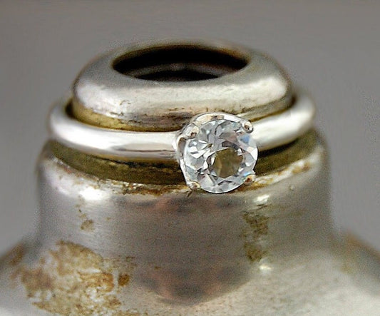 Talise - Aquamarine Engagement or Stacking Ring, Diamond Alternative Engagement Ring, Argentium® Silver, FREE SHIP US