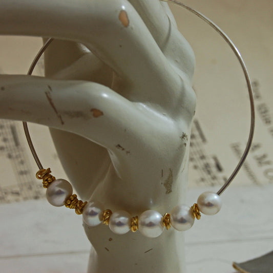 Anais - Pearl Bangle Bracelet Features Freshwater Pearls Set in Continuum® Silver with Vermeil Accents, FREE SHIPPING US