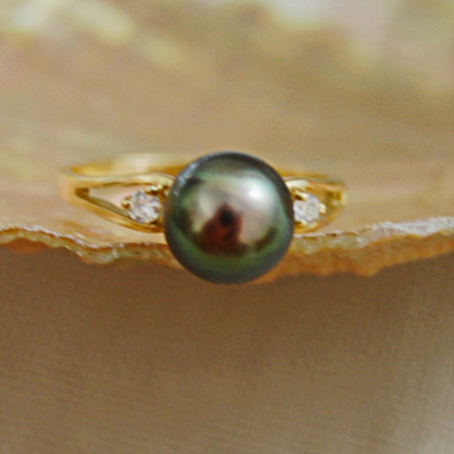 Arden - Engagement Ring, Tahitian Pearl with Diamond Accents, 14kt gold, FREE SHIPPING US