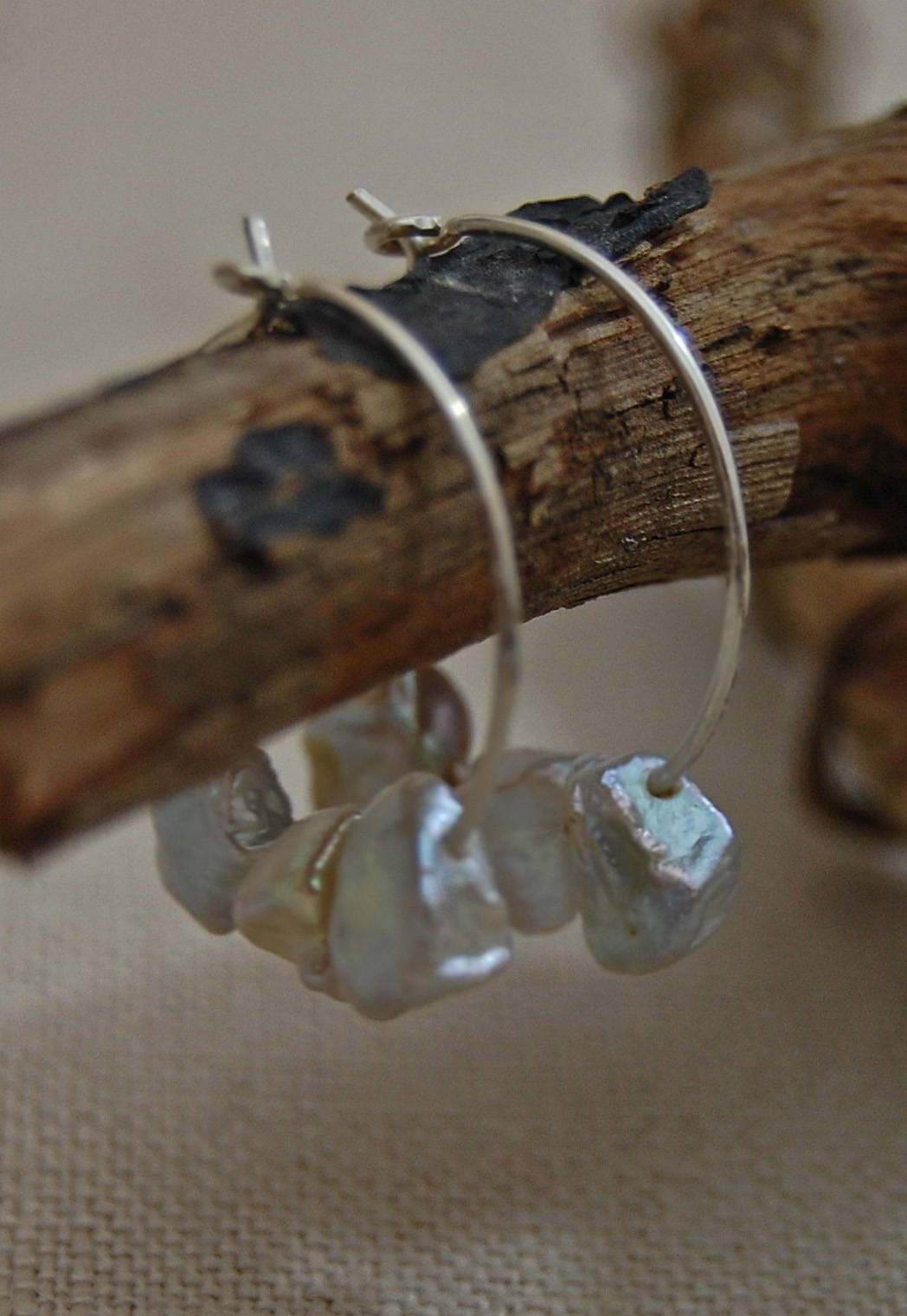 Gwen - Pearl Hoop Earrings Features Freshwater Keshi Pearls on Argentium® Silver, FREE SHIPPING US