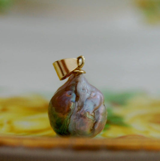 Taisa - Rainbow Pearl Pendant 14kt Gold, FREE SHIPPING US