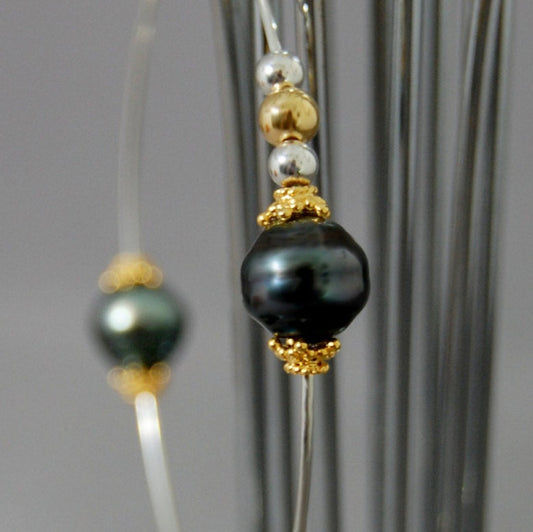 Titania - Tahitian Pearl Stacking Bracelet, Sterling Silver and Gold, FREE SHIP US