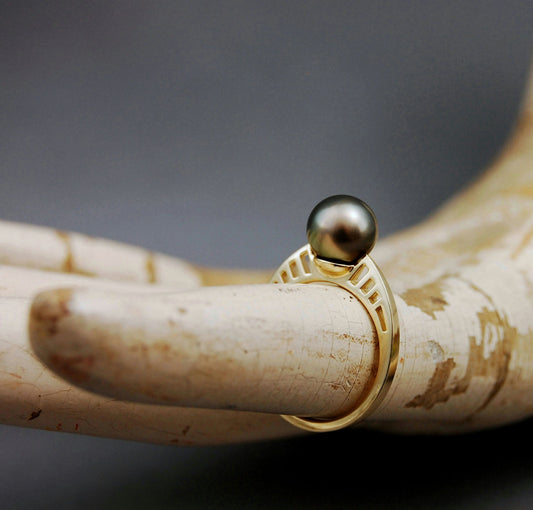 Badr G. - Tahitian Pearl Engagement Ring, 14kt Gold, FREE SHIP US