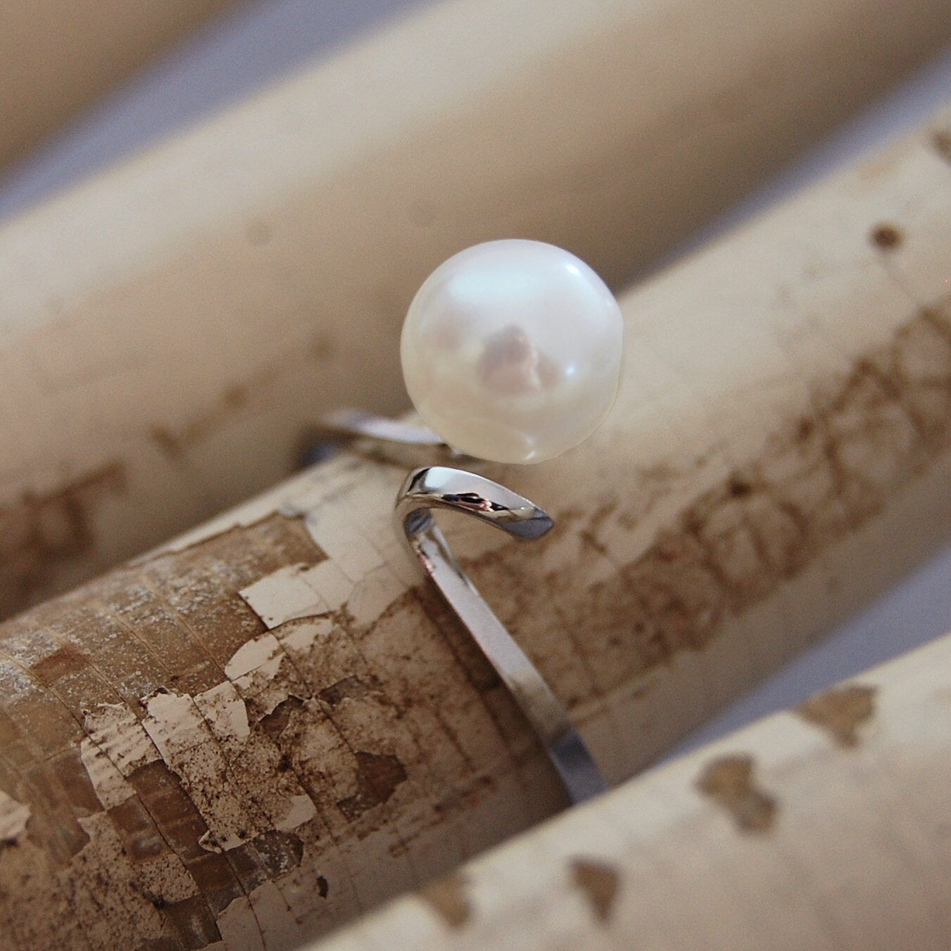 Fleur - Pearl Engagement, Wedding or Other Ring Set in Solid 14k White Gold. Ships Free within the US.