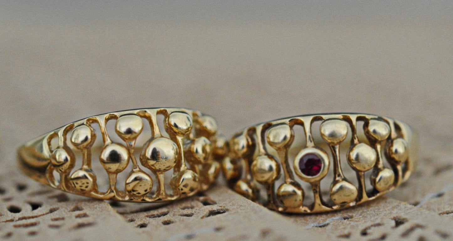 Angel - Divine Elegance Solid Gold Marquise Bossed Wedding Ring - Customizable with Gemstones, Free US Shipping