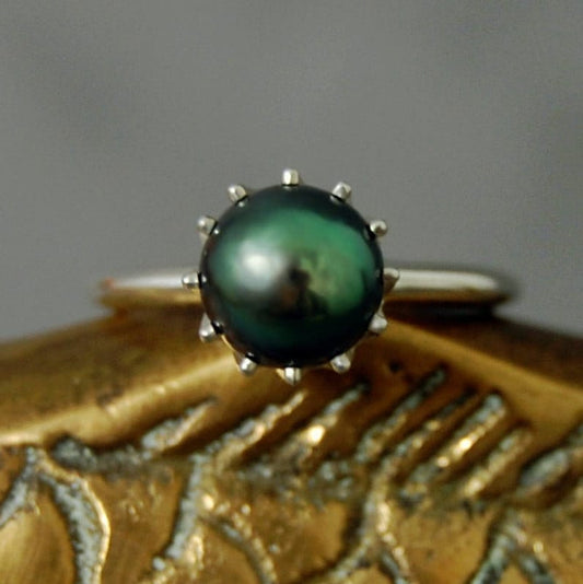 Uma - Pearl Solitaire Ring Features a Freshwater Pearl Set in Solid Sterling Silver, FREE SHIP US