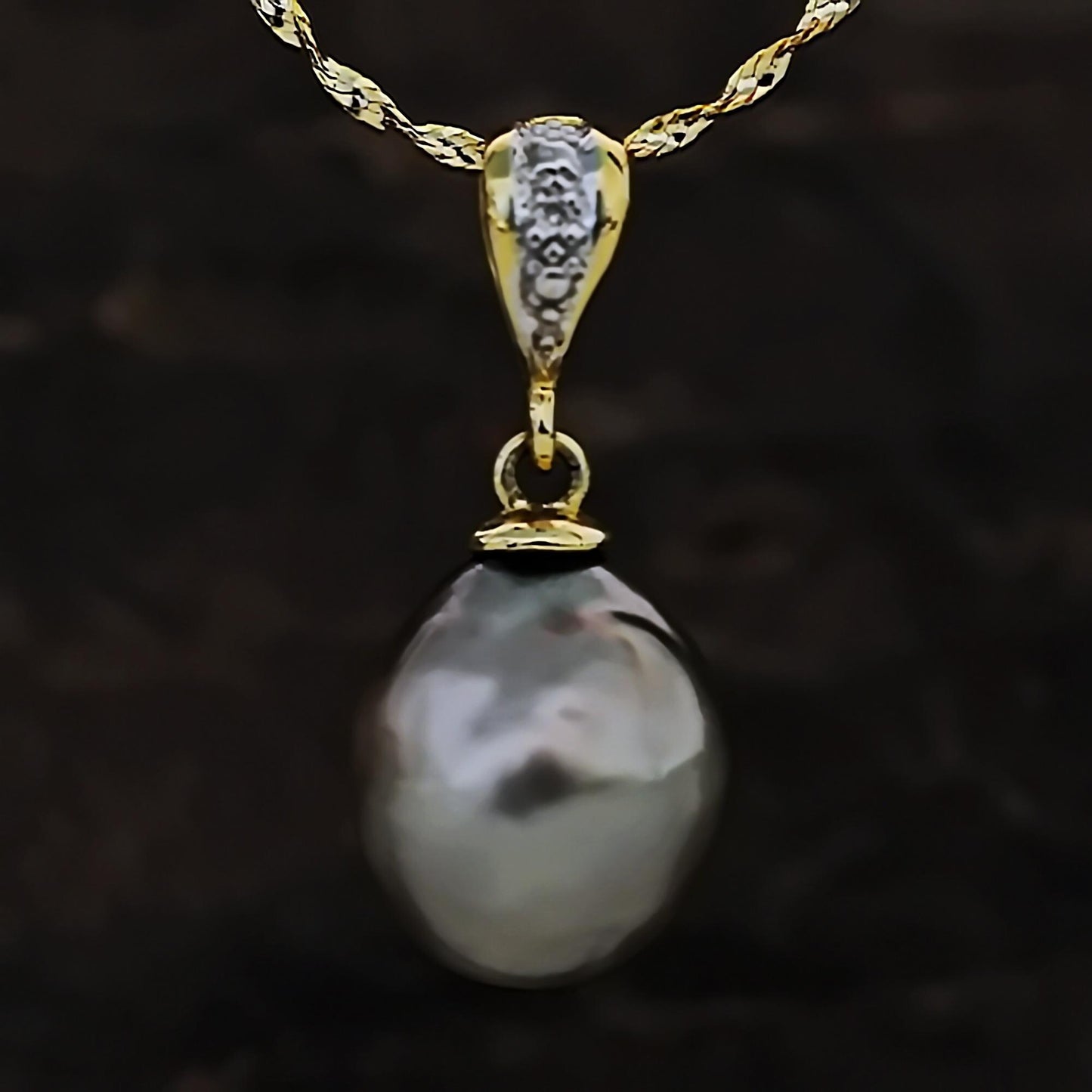 Ally - Baroque Tahitian Pearl Pendant with 14k Gold Diamond Accent