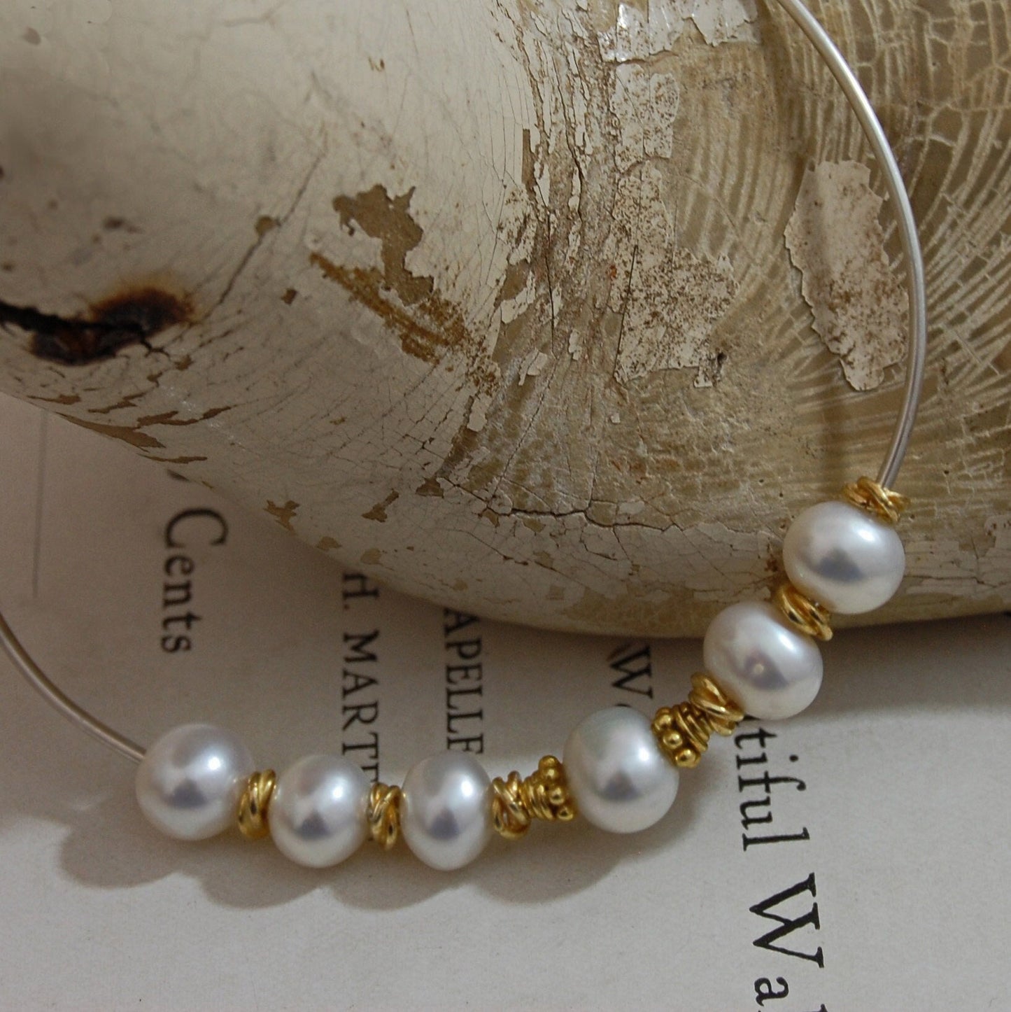 Anais - Pearl Bangle Bracelet Features Freshwater Pearls Set in Continuum® Silver with Vermeil Accents, FREE SHIPPING US