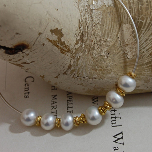 Anais - Pearl Bangle Bracelet Features Freshwater Pearls Set in Continuum® Silver with Vermeil Accents, FREE SHIPPING US