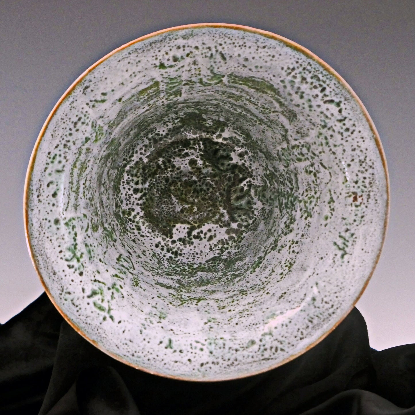 Matcha Latte - Flared Rim Ceramic Bowl, Green and white glazes over marbled red and tan clay. Unique. Free shipping within the US.