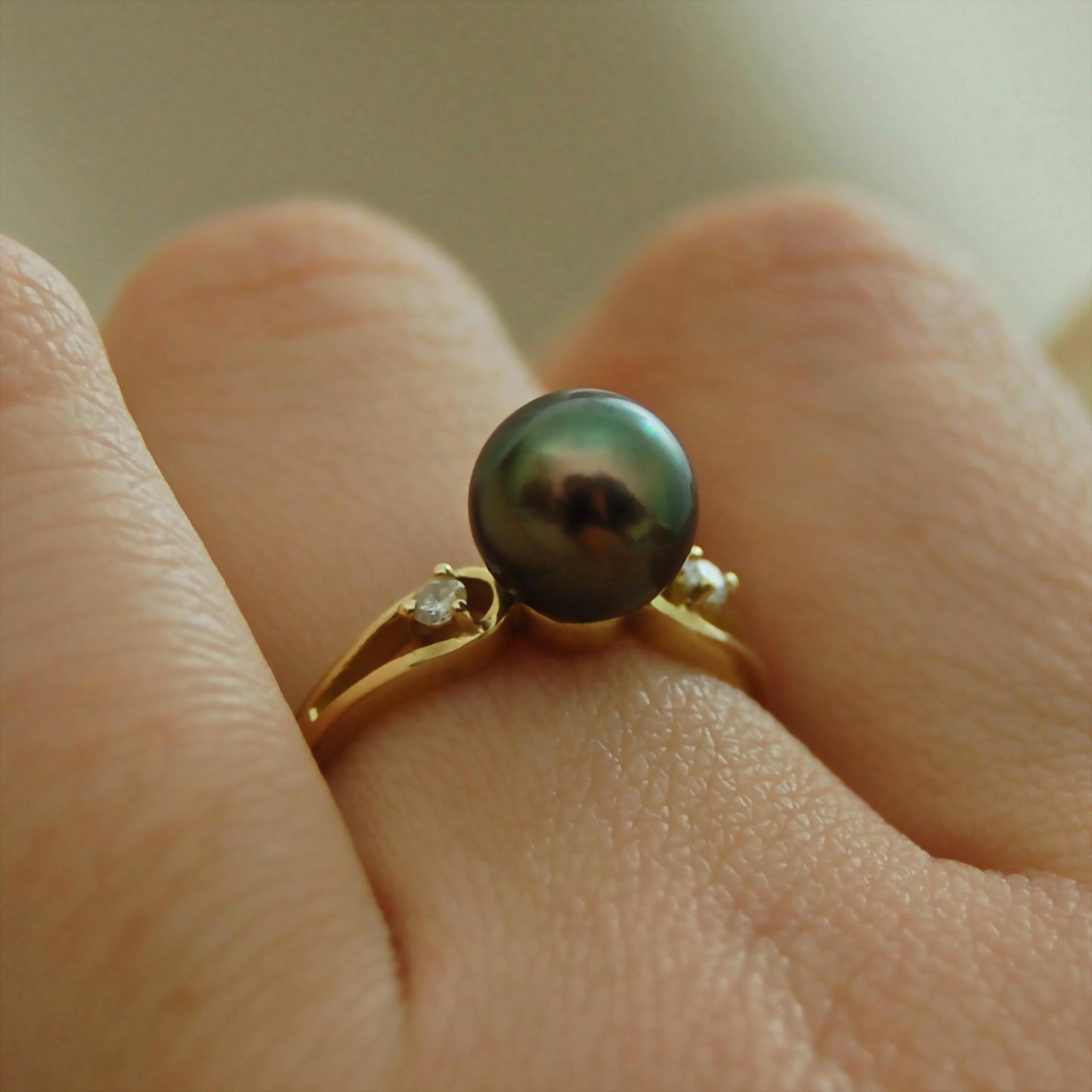 Arden - Engagement Ring, Tahitian Pearl with Diamond Accents, 14kt gold, FREE SHIPPING US