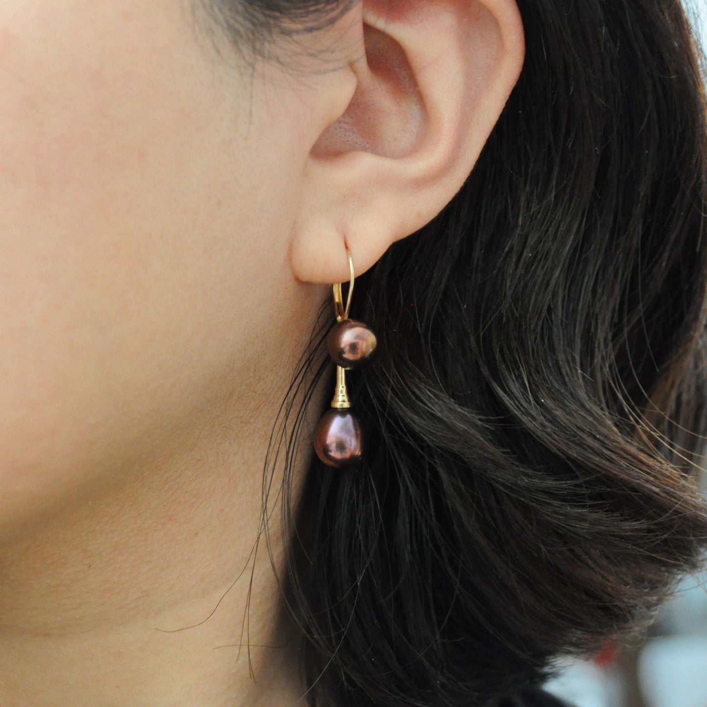 Elaine - Pearl Dangle Earrings Set in 14kt Gold Lever Backs. FREE SHIPPING US