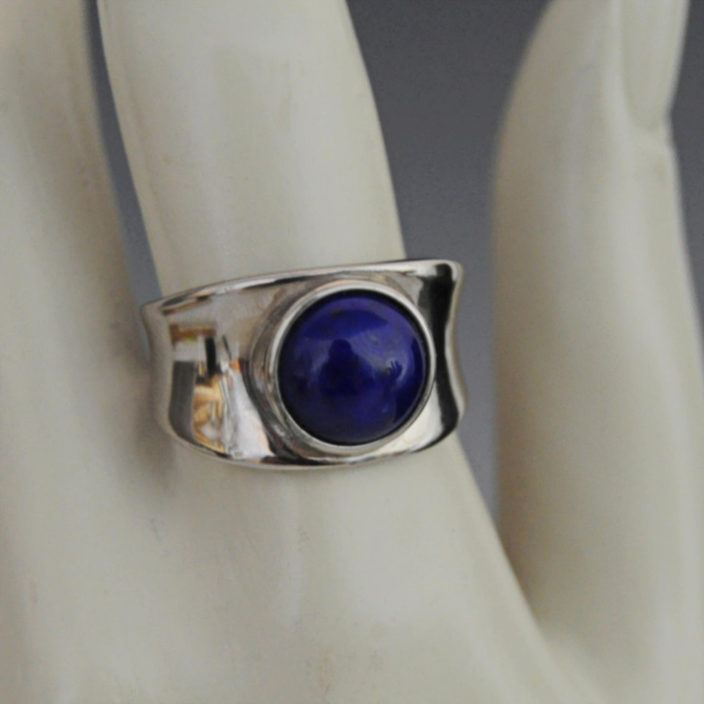 Hart - Contemporary Lapis Lazuli Wide Band Ring Set in Rhodium Plated Solid Sterling Silver. Perfect Gift for Him or Her!