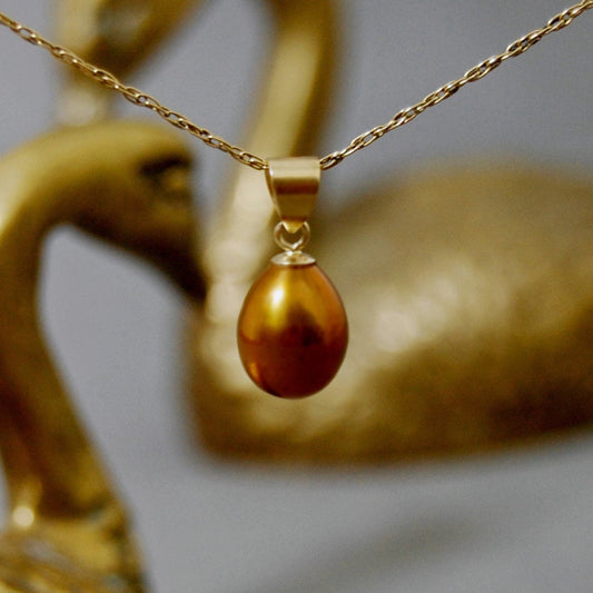 Arda - Freshwater Pearl Pendant 14kt Solid Gold FREE SHIPPING US
