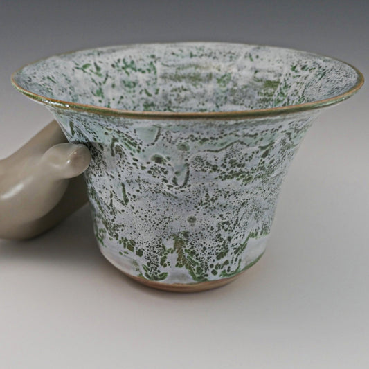 Matcha Latte - Flared Rim Ceramic Bowl, Green and white glazes over marbled red and tan clay. Unique. Free shipping within the US.