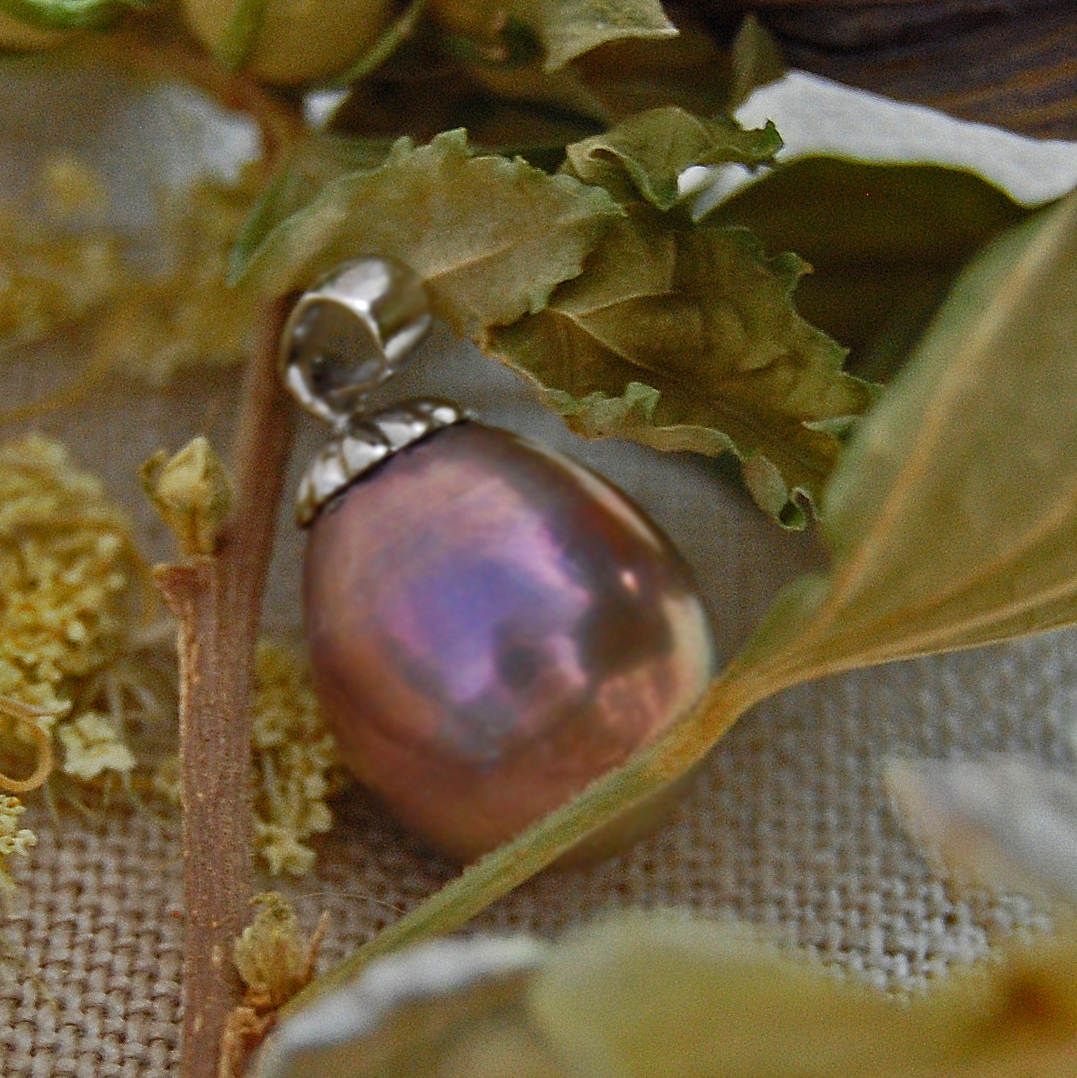 Romy - Metallic Purple Teardrop Pearl Pendant 14k White Gold setting. Free shipping within the US.