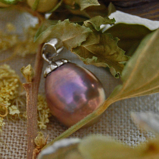 Romy - Metallic Purple Teardrop Pearl Pendant 14k White Gold setting. Free shipping within the US.