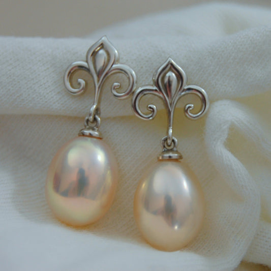 Hanae -  Fleur de Lis Continuum® Sterling Silver Pearl Dangle Earrings FREE SHIP USA