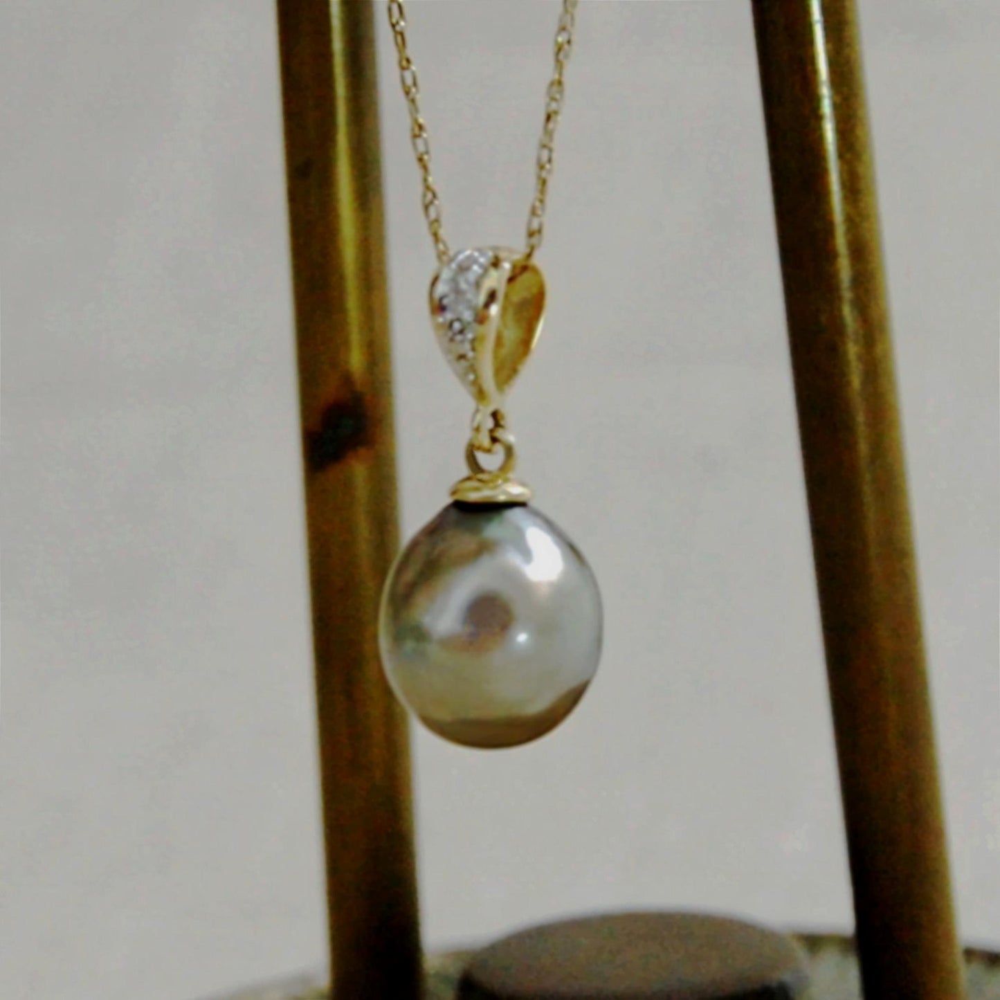 Ally - Baroque Tahitian Pearl Pendant with 14k Gold Diamond Accent