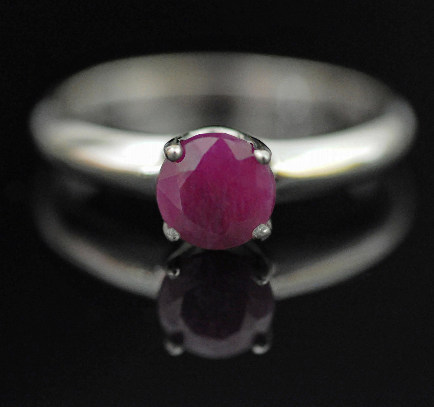 Corazon - Ruby Ring Set in Solid Argentium® Silver, Rhodium Plated for Ease of Care. Free Shipping US.